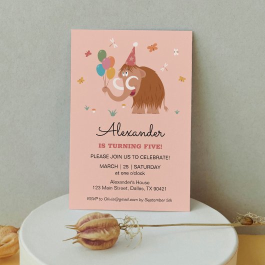 Vijfde 5 Verjaardag Pet Cartoon Schattigee Mammoth Kaart