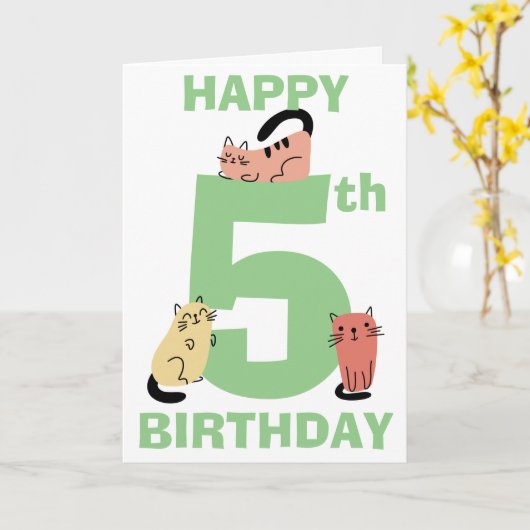 Vijfde 5e verjaardag Doodle Cats aangepast bericht Kaart (Gele Bloem)