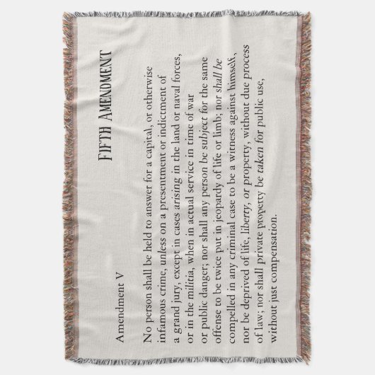 Vijfde Amendement Grondwet Bill of Rights Deken (Voorkant Verticaal)