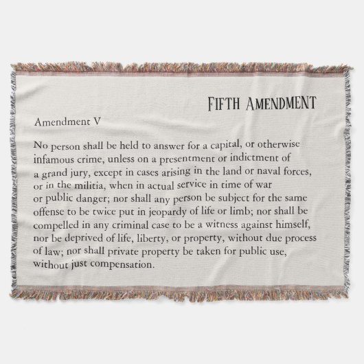 Vijfde Amendement Grondwet Bill of Rights Deken (Voorkant)