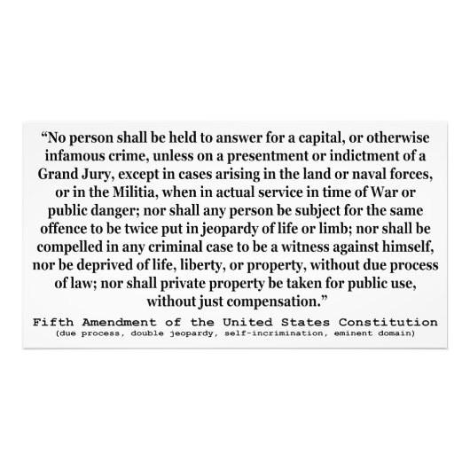Vijfde amendement op de grondwet van de Verenigde  Foto Afdruk (Voorkant)