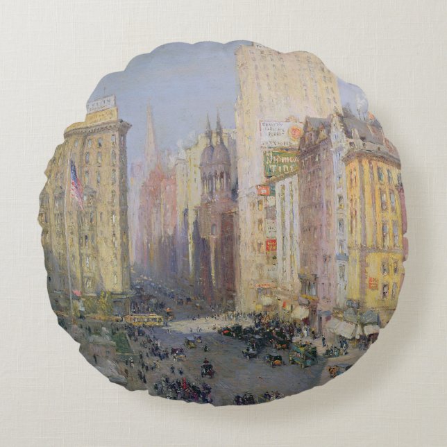 Vijfde Avenue, New York, 1913 Rond Kussen (Voorkant)
