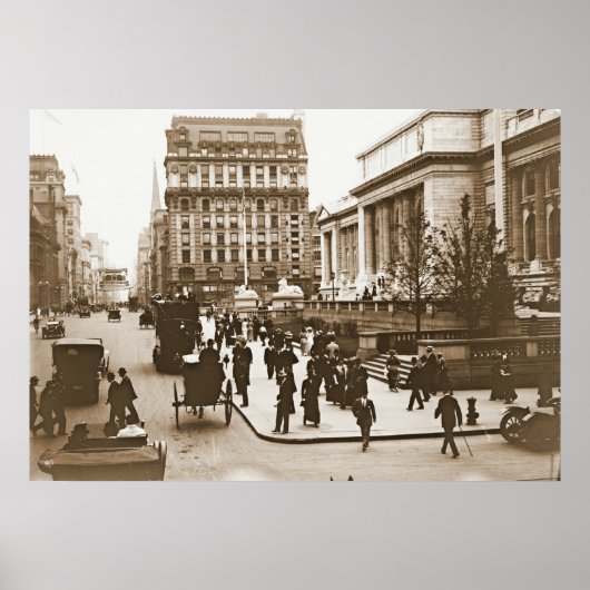 Vijfde Avenue & New York City Public Library 1908 Poster (Voorkant)