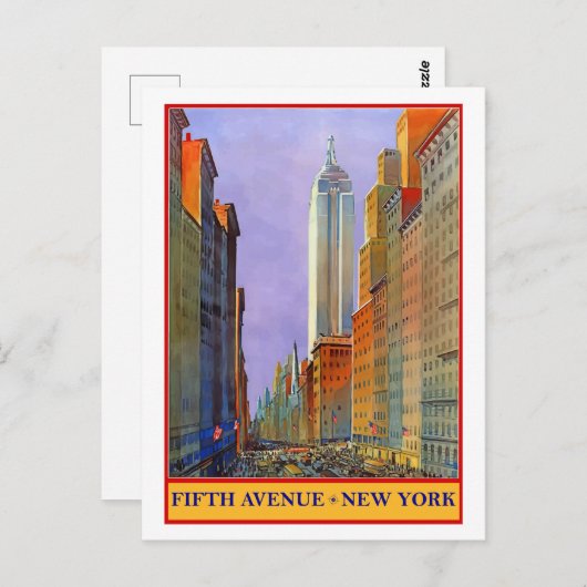 Vijfde Avenue, New York, oud briefkaart (Voorkant / Achterkant)
