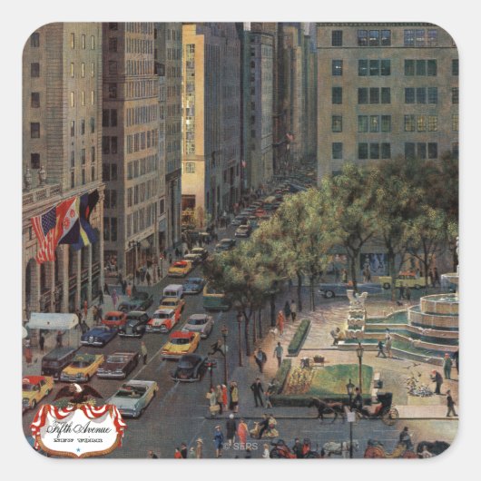 Vijfde Avenue van John Falter Vierkante Sticker (Voorkant)