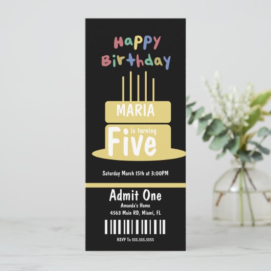 Vijfde 'Birthday Cake Ticket Party' draaien Kaart (Staand voorkant)