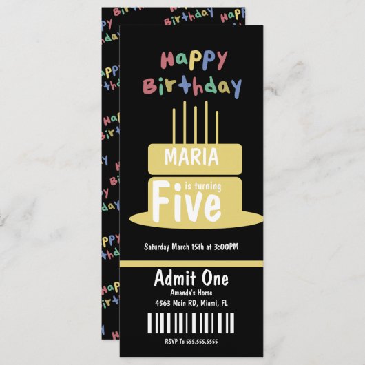 Vijfde 'Birthday Cake Ticket Party' draaien Kaart (Voorkant / Achterkant)