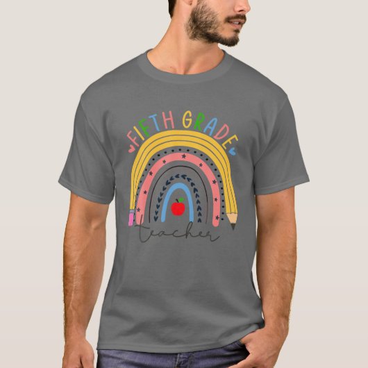 Vijfde graad leraar Funny Boho regenboog terug naa T-shirt (Voorkant)