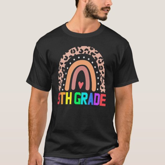 Vijfde graad leraar leopard-regenboog t-shirt (Voorkant)