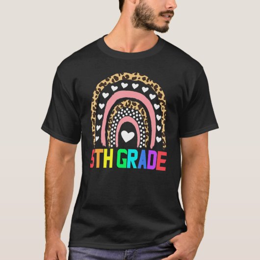 Vijfde graad leraar leopard-regenboog t-shirt (Voorkant)