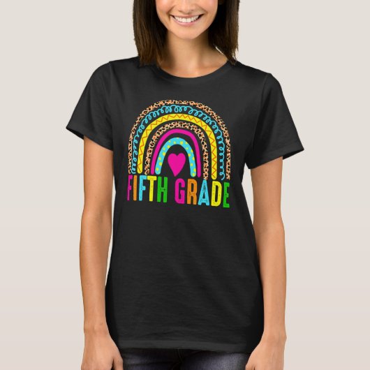 Vijfde graad leraar leopard-regenboog t-shirt (Voorkant)