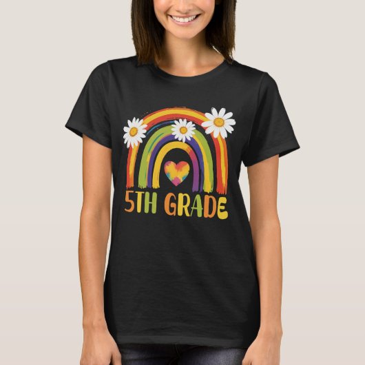 Vijfde Graad Regenboog Terug naar School 5de Graad T-shirt (Voorkant)