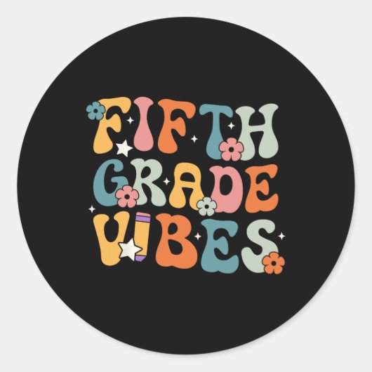Vijfde graad Vibes Terug naar school Retro 5e graa Ronde Sticker (Voorkant)