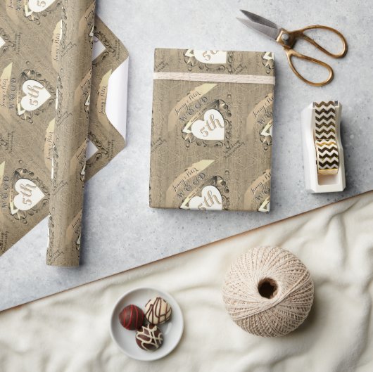 Vijfde Jubileum - Afbeelding - Verpakkingspapier Cadeaupapier (Crafts)