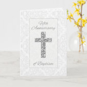 Vijfde Jubileum Baptisme Blessings Cross Swirls Kaart (Gele Bloem)