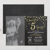 Vijfde Jubileum Chalkboard Black en Gold Kaart (Voorkant / Achterkant)