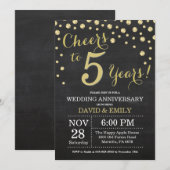 Vijfde Jubileum Chalkboard Black en Gold Kaart (Voorkant / Achterkant)