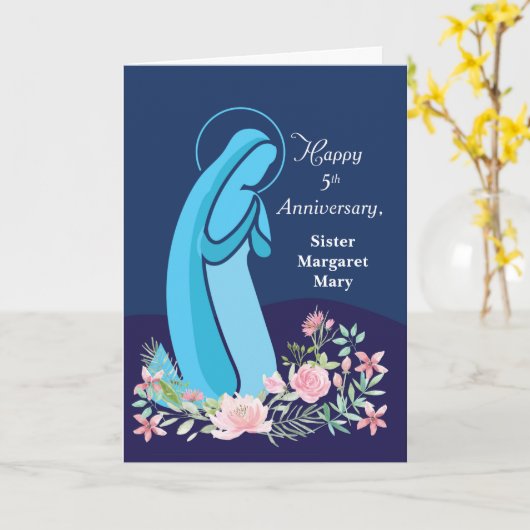 Vijfde Jubileum Religieuze Leven Aangepaste Naam Kaart (Gele Bloem)