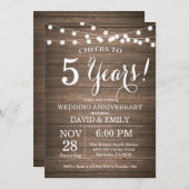 Vijfde Jubileum Uitnodiging Rustic Wood (Voorkant / Achterkant)