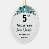Vijfde Jubileum voor bruiloft - Aangepaste namen e Keramisch Ornament (Rechts)