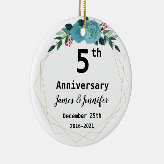 Vijfde Jubileum voor bruiloft - Aangepaste namen e Keramisch Ornament (Rechts)