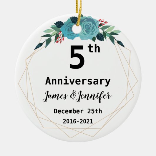 Vijfde Jubileum voor bruiloft - Aangepaste namen e Keramisch Ornament (Voorkant)