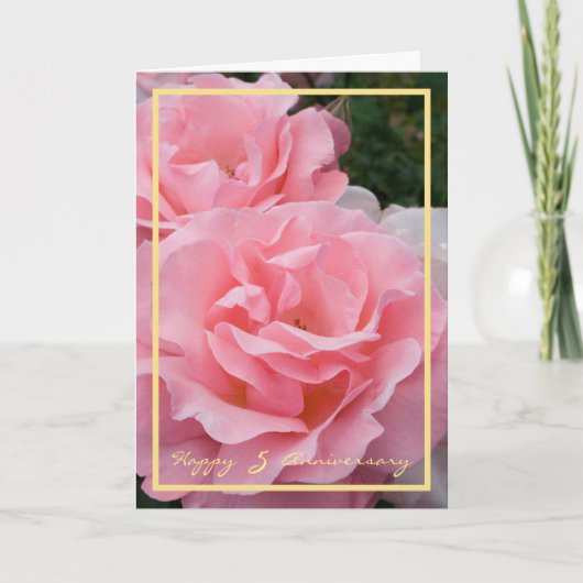 Vijfde Jubileum wil 2 roze rozen Kaart (Voorkant)