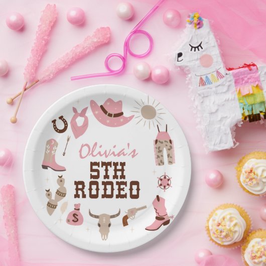 Vijfde Rodeo Roze Western Cowboy 5e Verjaardag Papieren Bordje (Feest)