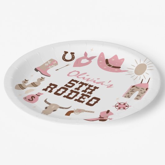 Vijfde Rodeo Roze Western Cowboy 5e Verjaardag Papieren Bordje (Gekanteld)