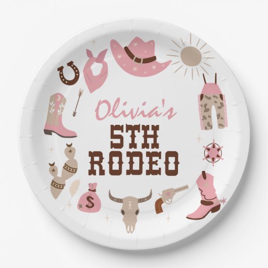 Vijfde Rodeo Roze Western Cowboy 5e Verjaardag Papieren Bordje (Voorkant)