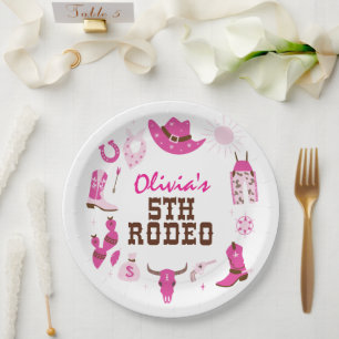 Vijfde Rodeo Roze Western Cowboy 5e Verjaardag Papieren Bordje