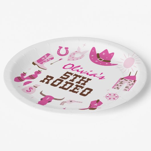Vijfde Rodeo Roze Western Cowboy 5e Verjaardag Papieren Bordje (Gekanteld)