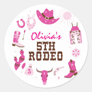 Vijfde Rodeo Roze Western Cowboy 5e Verjaardag Ronde Sticker