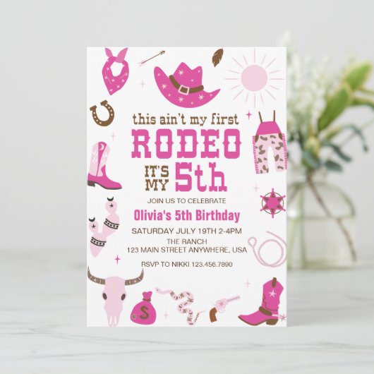 Vijfde Rodeo Western Cowgirl 5E Verjaardag Kaart (Staand voorkant)