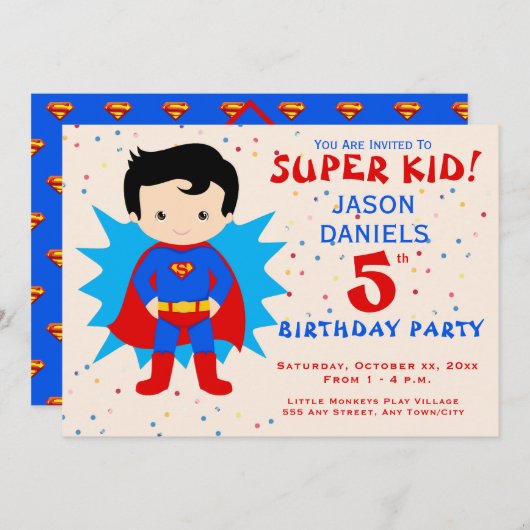 Vijfde uitnodiging van de Birthday Party - Super K (Voorkant / Achterkant)