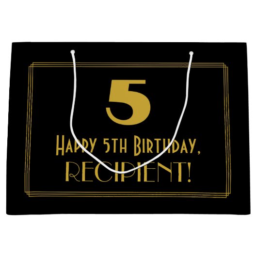 Vijfde verjaardag — Art Deco Geïnspireerde look "5 Groot Cadeauzakje (Voorkant)