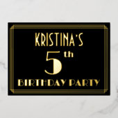 Vijfde verjaardag: Art Deco Kijk "5", met naam Folie Uitnodiging (Voorkant)