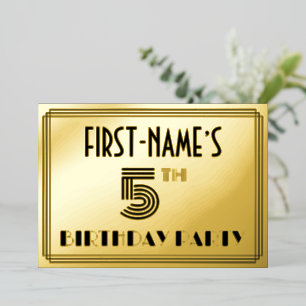 Vijfde verjaardag — Art Deco Style "5" en naam Folie Uitnodiging