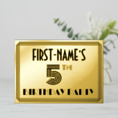 Vijfde verjaardag — Art Deco Style "5" en naam Folie Uitnodiging (Staand Voorkant)