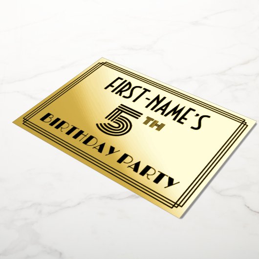Vijfde verjaardag — Art Deco Style "5" en naam Folie Uitnodiging (Gedraaid)