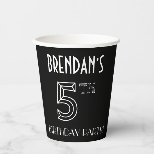 Vijfde verjaardag: Art Deco Style + aangepaste naa Papieren Bekers (Voorkant)