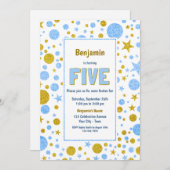 Vijfde verjaardag Blauw en Glitter Party Kaart (Voorkant / Achterkant)