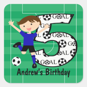 Vijfde verjaardag Blauw en Zwarte Voetbal Goal en Vierkante Sticker