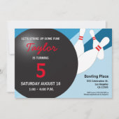 vijfde verjaardag bowlingpartij blauw rood wit kaart (Voorkant)