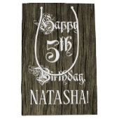 Vijfde verjaardag: Fancy, Faux Wood Kijk + Aangepa Medium Cadeauzakje (Voorkant)