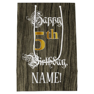 Vijfde verjaardag: Faux Gold look & Faux Wood Patt Medium Cadeauzakje