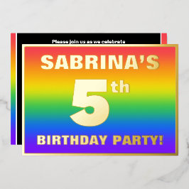 Vijfde verjaardag: Fun, kleurrijk regenboogpatroon Folie Uitnodiging