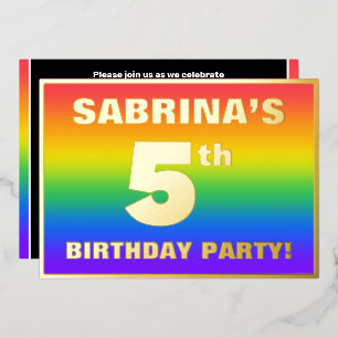 Vijfde verjaardag: Fun, kleurrijk regenboogpatroon Folie Uitnodiging
