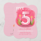 Vijfde verjaardag in roze kaart (Voorkant / Achterkant)