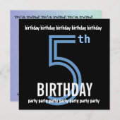 Vijfde verjaardag Moderne Blauw en Zwart W689E Kaart (Voorkant / Achterkant)